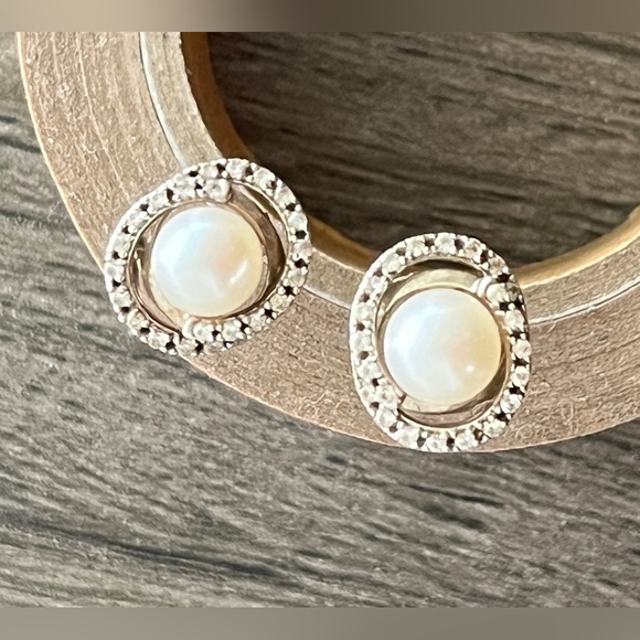 Zales Pearl & Sapphire Loop Earrings - Picture 6 of 8